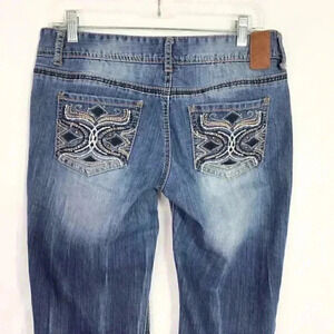 Vanity Dakota Cuff Women 28 Embellished Denim Jean Capris Low Rise Stretch Blue